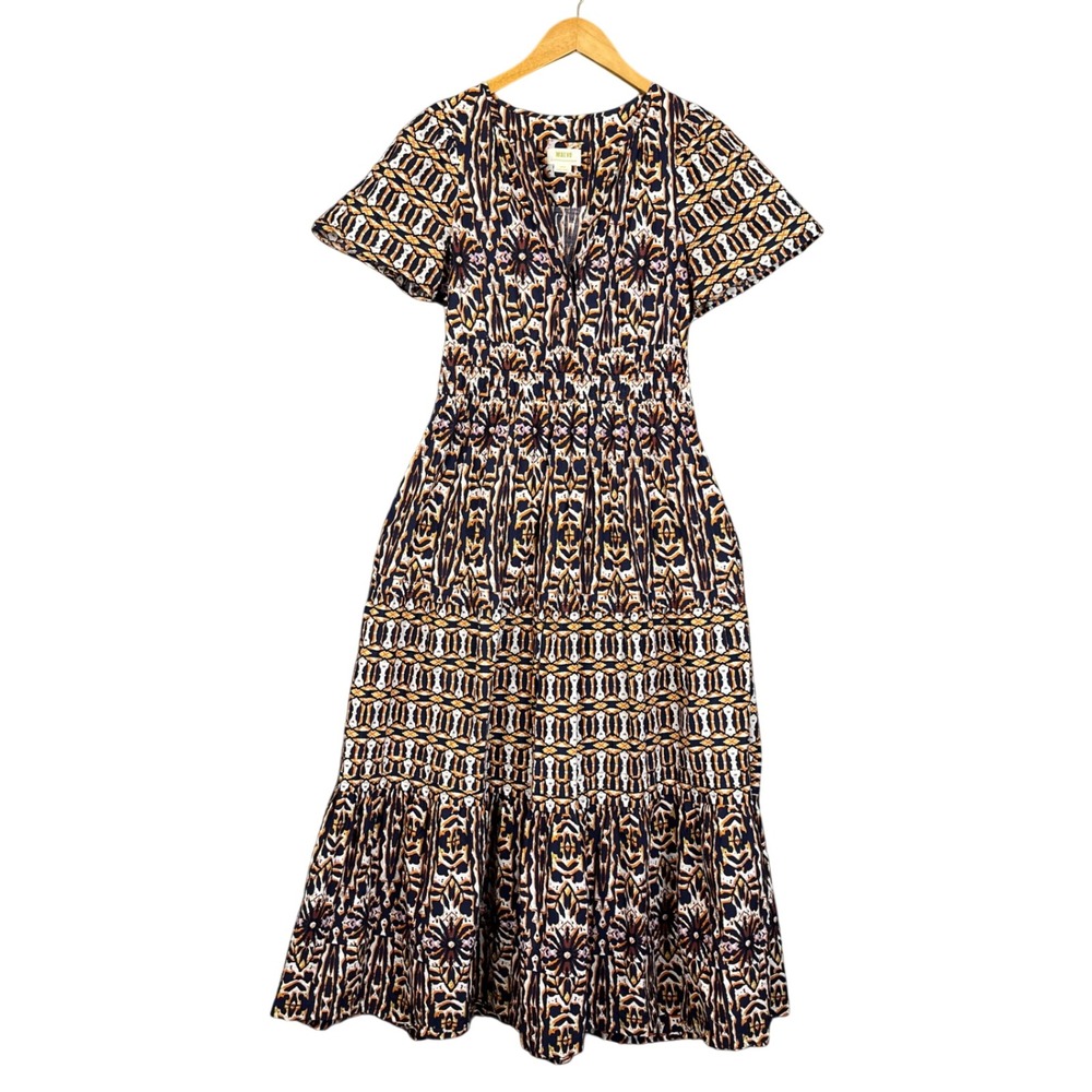Maeve Anthropologie Somerset Maxi Dress Womens M Cotton Abstract Print Tiered